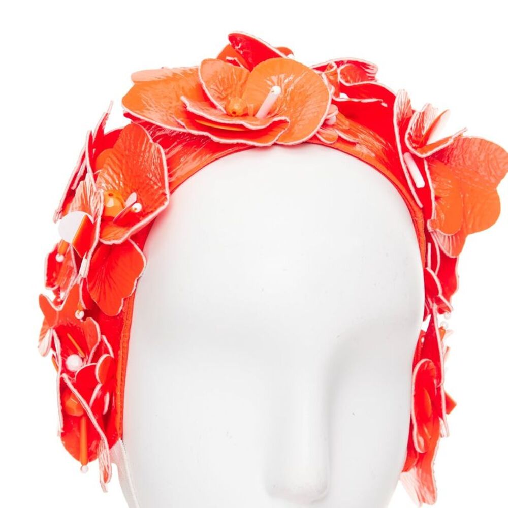 Miu Miu orange patent leather petals beaded swim cap hat - Picture 7 of 9